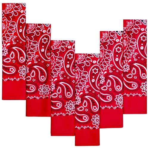 6er Pack Baumwoll-Bandanas für Damen & Herren - Geschenkverpackung 55x55 cm Paisley-Muster doppelseitig Rot - Cowboy/Cowgirl-Accessoire als Halstuch Kopftuch oder Tuch
