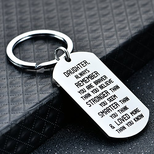 Daughter Always Remember You Are Braver Strong Smarter Than You Think Key Chain Ring Stainless Steel (Daughter Key Chain) #TOP2