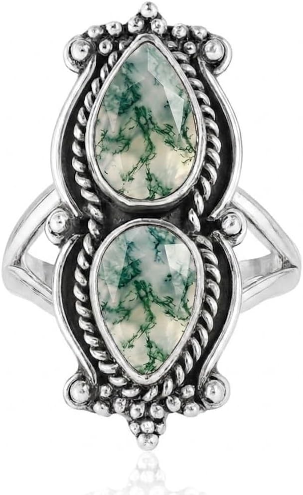 Handmade 925 Sterling Silver Plated Statement Rings For Women With Elegant Pear Gemstone Vintage Inspire Southwestern Jewelry Daily Wear Lightwait Birthday Gift for Her