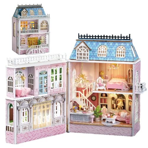 DIY Miniature Wooden Dollhouse Furniture Kit,Mini Handmade Doll House with LED,1:24 Scale Creative Woodcrafts Toys for Adult Friend Lover Birthday Gift (Romantic Castle)