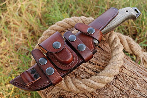 Damascus Bushcraft Knife - Hunting Knife - Handmade Survival Knife, Hand forged Fixed Blade Knife, Camping Knife & Survival Knives, Hunting Knives & Bowie Knives with Micarta Handle & Knife Sheath