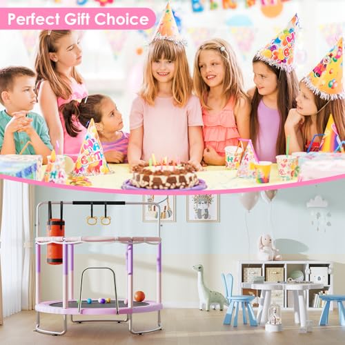 Trampoline for Kids, Upgrade Full Anti-Rust 440lbs Toddler Trampoline with Net, 60'' Upgraded Ring Legs with Adjustable Gymnastics Bar&Toys, Gifts for Ages 1-8 Boys&Girls(Pink) by LotaTools - Image 9