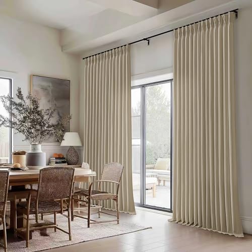 Image of Light Brown Pinch Pleated Semi Sheer Linen Cottage Curtains 90 Inch Long