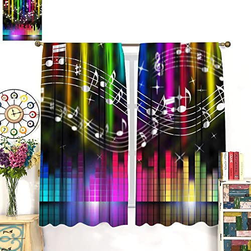 Music Window Curtain,Sound Ar Music Equalizer Note Colorful Pattern Blackout Curtains For Bedroom Living Room Window Treatments 2 Panel Set 42" X 45" #TOP2