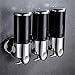 Hendalino Triple 3 Manual Ducha Dispensadors Mural Sin Taladrar, 3X 500ml Tres Shampoo y Acondicionador Champu Dispensador Jabon Pared para Baño Home Hotel T-Bar Metal Bomba 3 Apartados,Negro