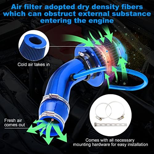 CarBole Universal Cold Air Intake Filter Alumimum Kit with Clamp Accessories,Fit for Vehicle with the Diameter of Air Intake Hose Measures at 76mm/3" or 64mm/2.5"(BLUE)