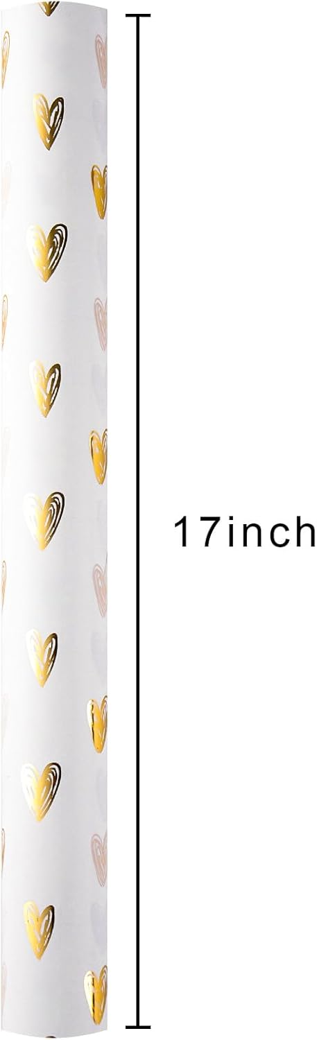 MAYPLUSS Foil Hearts Wrapping Paper Roll - 17 Inch X 33 Feet - Luxury Metallic Golden Heart Design Holiday Gift Wrap Present Paper for Valentine’s Day, Birthdays, Wedding, Anniversaries - Image 6
