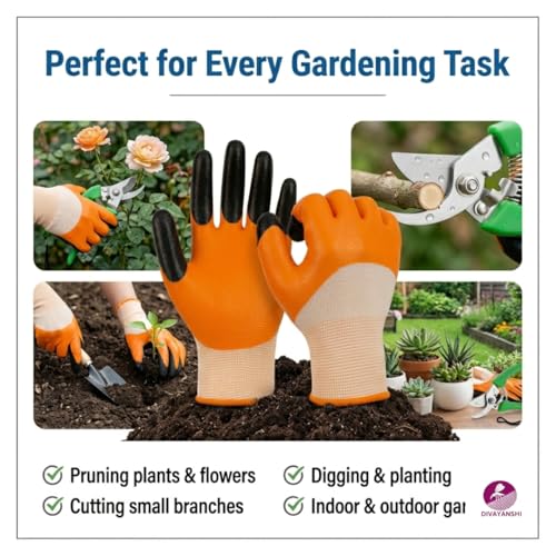 Image of Divayanshi Gardening Gloves & Plant Cutter Combo | Safety Gloves with Sharp Garden Cutter | Easy Grip, Durable Tools for Cutting, Weeding & Home Gardening