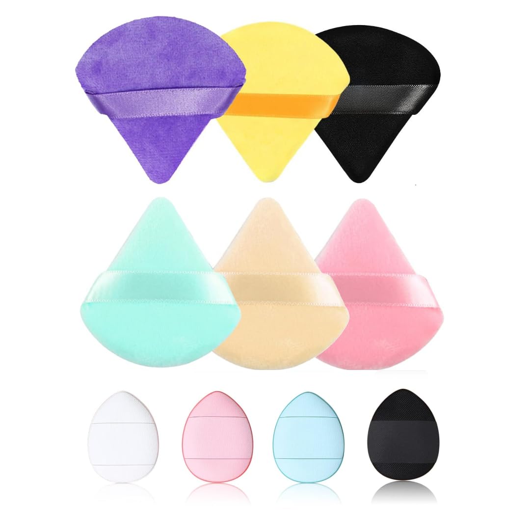 10 Pieces 6 - Soft Face Triangle Makeup Puff, 4 - Finger Soft Makeup Puff, for Loose Powder Body Cosmetic Foundation Sponges Beauty Blender Makeup Tool Multicolors-image-39