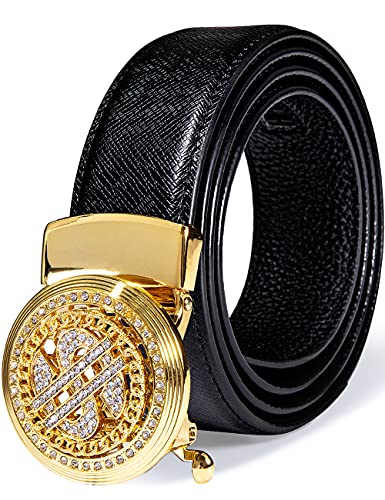 YOHOWA Cinturón de cuero de vaca para hombre, cinturón de animal con estampado en 3D, hebilla de trinquete automática