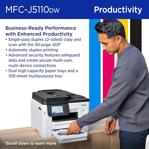 Image of Brother INKvestment 5110 Wireless Color Inkjet All-in-One Printer with a 500-sheet Paper Tray Capacity and a 4.3 inch Color Touchscreen (MCF-J5110DW)