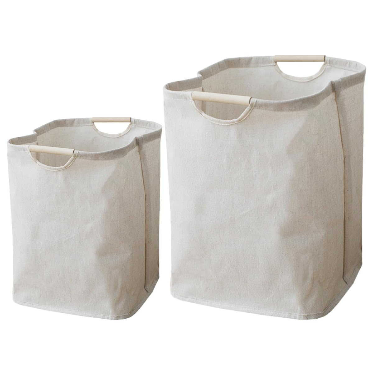 Faltbarer Wäschekorb mit Holzgriff 2 Stück in Beige, 60l 36l