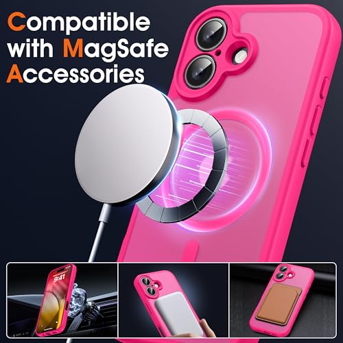 Image of Oterkin Magnetic for iPhone 17 Case Matte,Upgraded Full Camera Protection Compatible with MagSafe Frosted Translucent Shockproof Anti-Scratch Slim Fit Case Military Grade Protection 6.3'' (Hot Pink)
