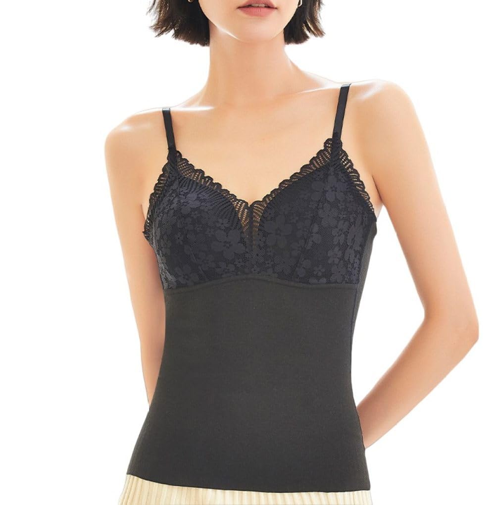 2 Pezzi Canottiere Invernali da Donna in Micropile Caldo con Reggiseno Incorporato, Canotte Termiche da Donna Intimo in Pizzo, Canotta Senza Maniche Canottiera Canotta Canotta