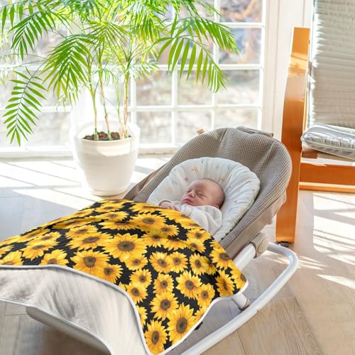 Image of Nursery Bed Blankets for Baby Boy and Girl Soft Crib Receiving Blanket for Toddler and Infant 30X40in Sunflowers