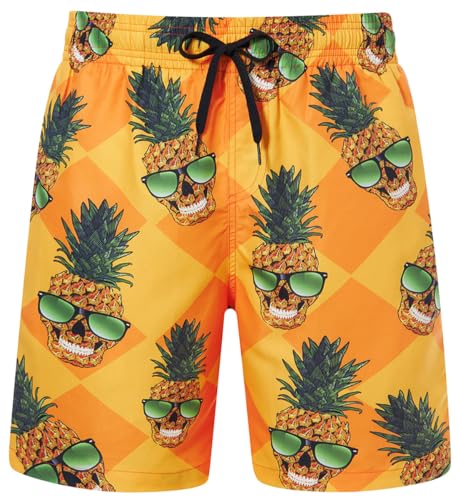 uideazone Mens Bathing Suit Cute Pineapple Ananas with Sunglasses Swim Trunks Guys Tropical Hawaii Modest Beach Shorts