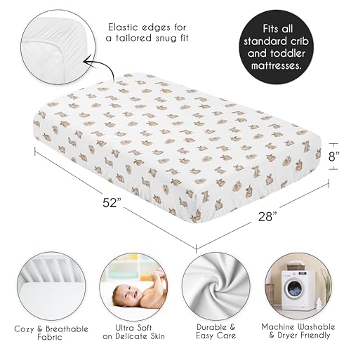 Image of Sweet Jojo Designs Fitted Baby Crib Sheets (Woodland Bunny) for Boys or Girls, Infant Nursery, Toddler Room - Standard Size (Watercolor, Classic, Modern, Bunnies, Gender Neutral, Rustic, Farmhouse)