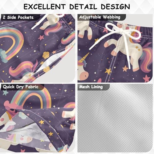 Pigsaly Boys Swim Trunks Unicorns with Rainbow Stars Boys Board Shorts Swimsuit Swimwear Summer Bathing Suit 3T3