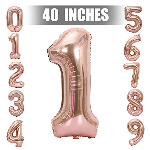 Magscie 40 Inch Rose Gold Jumbo Digital Number Balloons Huge Giant Balloons Foil Mylar Number Balloons for Birthday Party,Wedding, Anniversary (Number1)