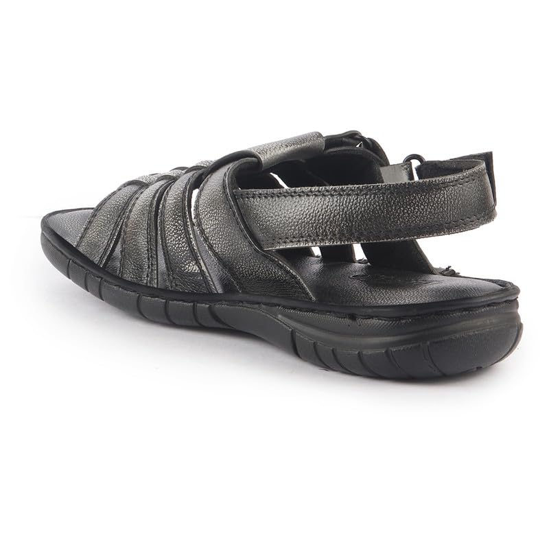 Image of FAUSTO Men Genuine Leather Multi Strap Open Toe Broad Feet Roman Sandals with Adjustable Back Strap | Slip Resistant Lightweight Sole