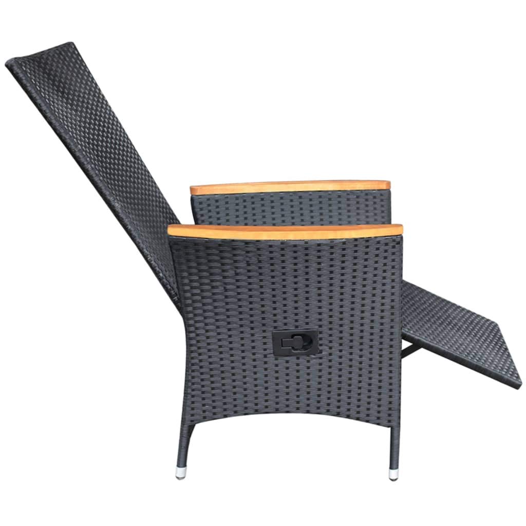 vidaXL 2X Sedie da Giardino Reclinabili con Cuscini Eleganti Resistenti Poltrone Fodere in Poliestere Lavabile in Polyrattan Nero Telaio in Acciaio