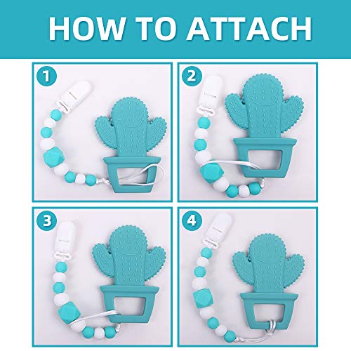 AmazingM Cactus Teething Pain Relief Toy with Pacifier Clip,Food Grade BPA Free Silicone Teether,Teething Egg for Boy and Girl (Green) - Thumbnail 4