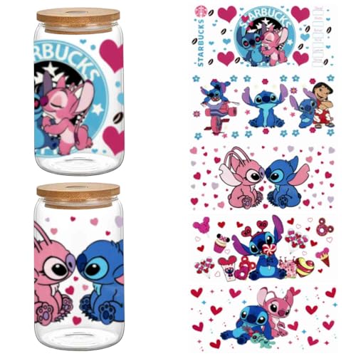 5 Sheets UV DTF Cup Wrap Transfer Stickers for 16oz Glass Cups, Rub on Transfers for Crafts Cup Decal Stickers (Mixed Color 1)