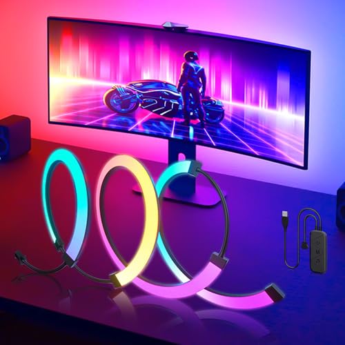 Monemey Retroilluminazione per Monitor PC da 27 Pollici, Striscia Luminosa a LED RGBIC Sincrona con Colore Dello Schermo e Musica per Giochi, Film, Ecc, Facile da Usare Senza Fotocamera, Controllo
