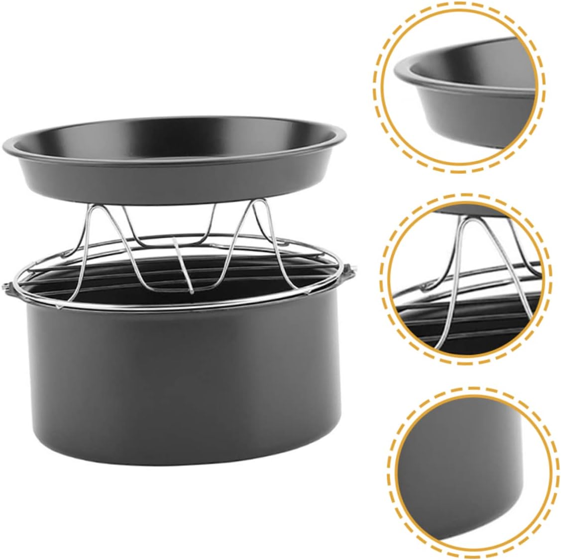 PRETYZOOM 9-Inch Air Fryer Baking Pan Set 3-Piece Stainless Steel Cake and Pizza Rack Accessories Compatible Air Fryers
