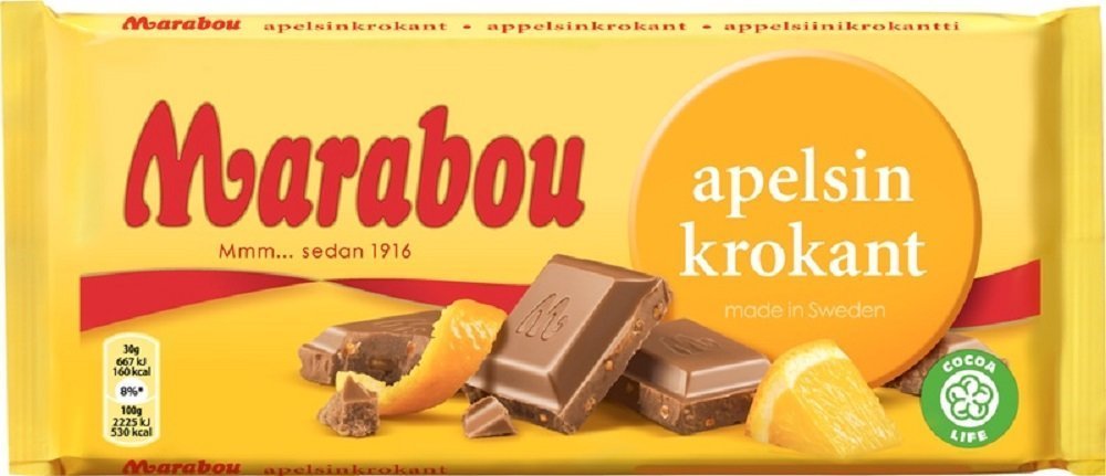 Marabou Apelsin Krokant - Original - Swedish - Milk Chocolate with Orange Crisps - Bar 200 g