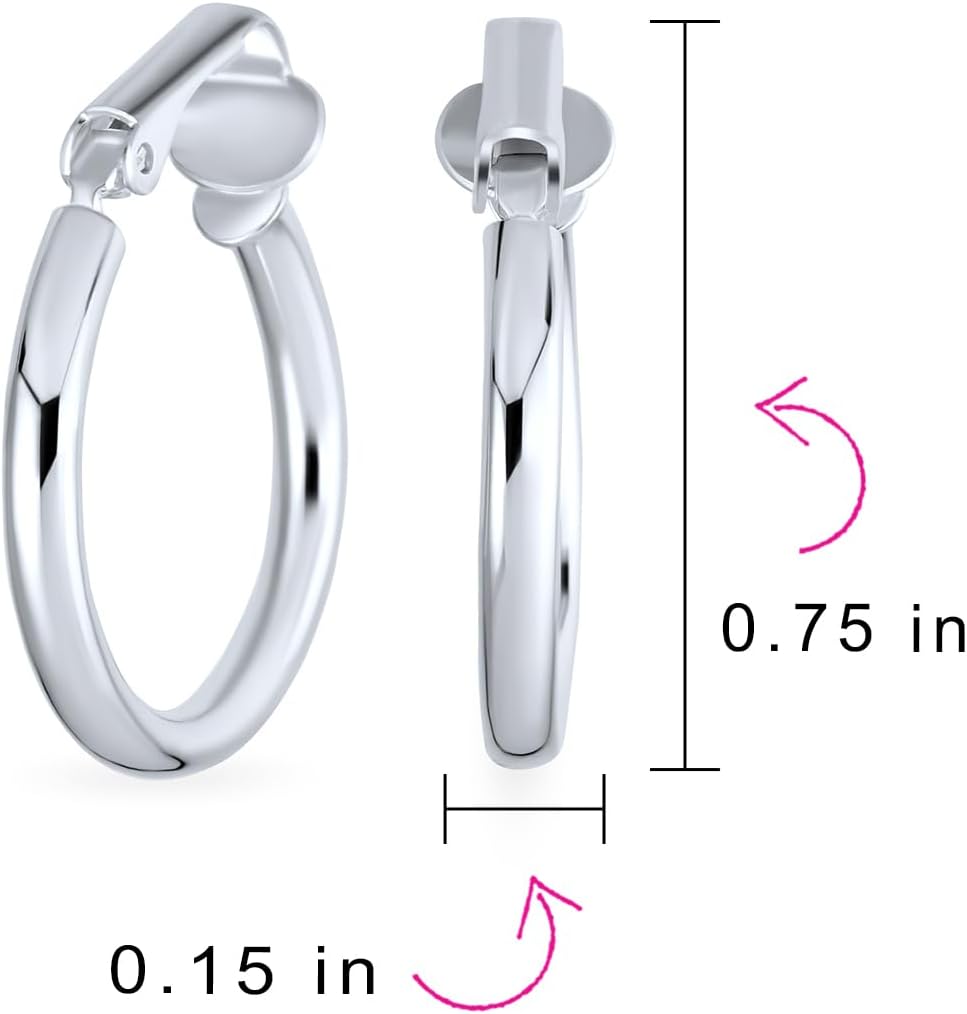 Wide Large Medium Hammered or Simple Tube Hoop Clip On Earrings For Women Teen 14K Yellow Rose Gold Plated .925 Sterling Silver Hinge .75-1 Inch Diameter - Image 5