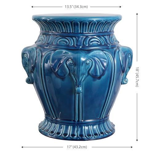JONATHAN Y Anita 18" Ceramic Elephant Garden Stool, Bohemian Decorative Indoor/Outdoor Glazed Sculptural Accent Side Table, Plant Stand and Patio Seat for Garden or Living Room, Blue Cracks TBL1037B by JONATHAN Y - Image 3