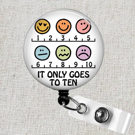 Miniatura 2 de Funny Pain Scale Badge Reel, It Only Goes To Ten Badge Reel, Funny Badge Reel, Pain Specialist Nurse Retractable ID Badge Holder, RN Badge Clip, ER
