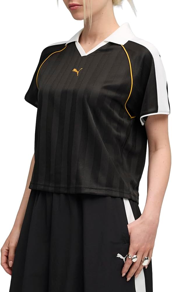 PUMA Womens T7 Relaxed Collared Short Sleeve Jersey Casual - Black