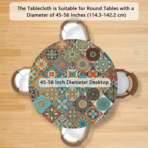 Auuxva Boho Ethnic Mandala Fitted Round Tablecloth With Elastic Table Cloth Stain Resistant Waterproof Table Cover For Kitchen Dining Holiday Party Fits Up To 45"-56" #TOP1