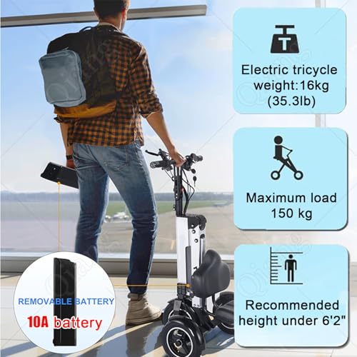 Uibao Monopattino Pieghevole A 3 Ruote Per Adulti,Supporta 150Kg Deambulatori Per Anziani Scooter Leggero,Motore Da 450 W,3 Velocità Regolabili,Dotato Di Batteria Rimovibile Da 36V 10A - 2