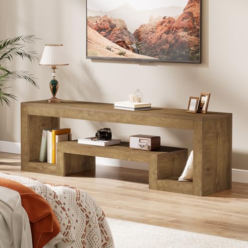 Image of Tribesigns 63-Inch TV Stand for 55 /60 /65 /75-Inch TVs, Farmhouse Entertainment Center with Open Storage Shelves, Wood Television Console for Living Room, Bedroom, Wood