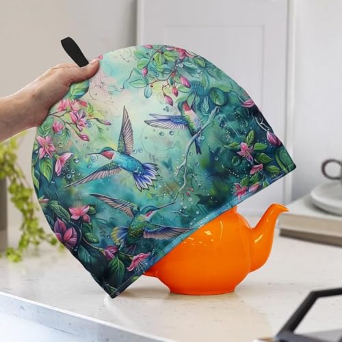 Image of Hummingbird Tea Cozy for Teapot Insulated Floral Tea Pot Cover Kitchen Decoration Cattle Wildlife Thick Tea Pot Cozy for Keeping Warm