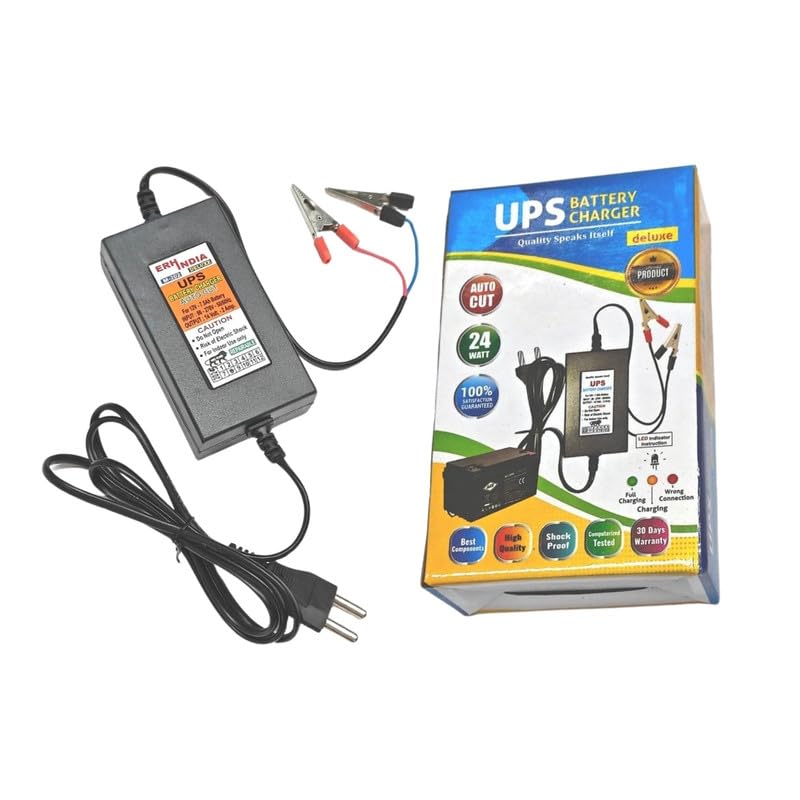 Erh India 12v DC Battery Charger Adapter 14v 2 Ampere SMPS based with Alligator Clips for Strip Lights,Bike, Car, UPS, Inverter, etc