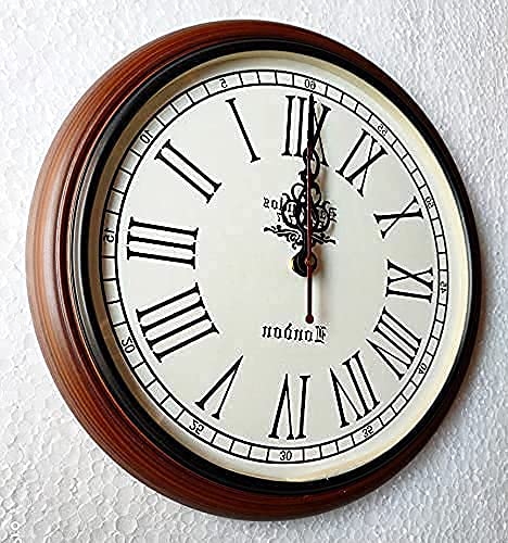 Image of Wooden Wall Clock Antique Style Art Unique Decorative for Home & Office Decore Brown 12 inch