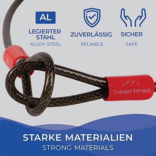EVEREST FITNESS Schlaufenkabel 5m x 10mm - Kabelschloss schwarz - Universal Stahlseil - Drahtseil mit Ösen ummantelt - Sicherheitskabel für Fahrradschloss lang, Fahrradanhänger, Motorrad, Gartenmöbel