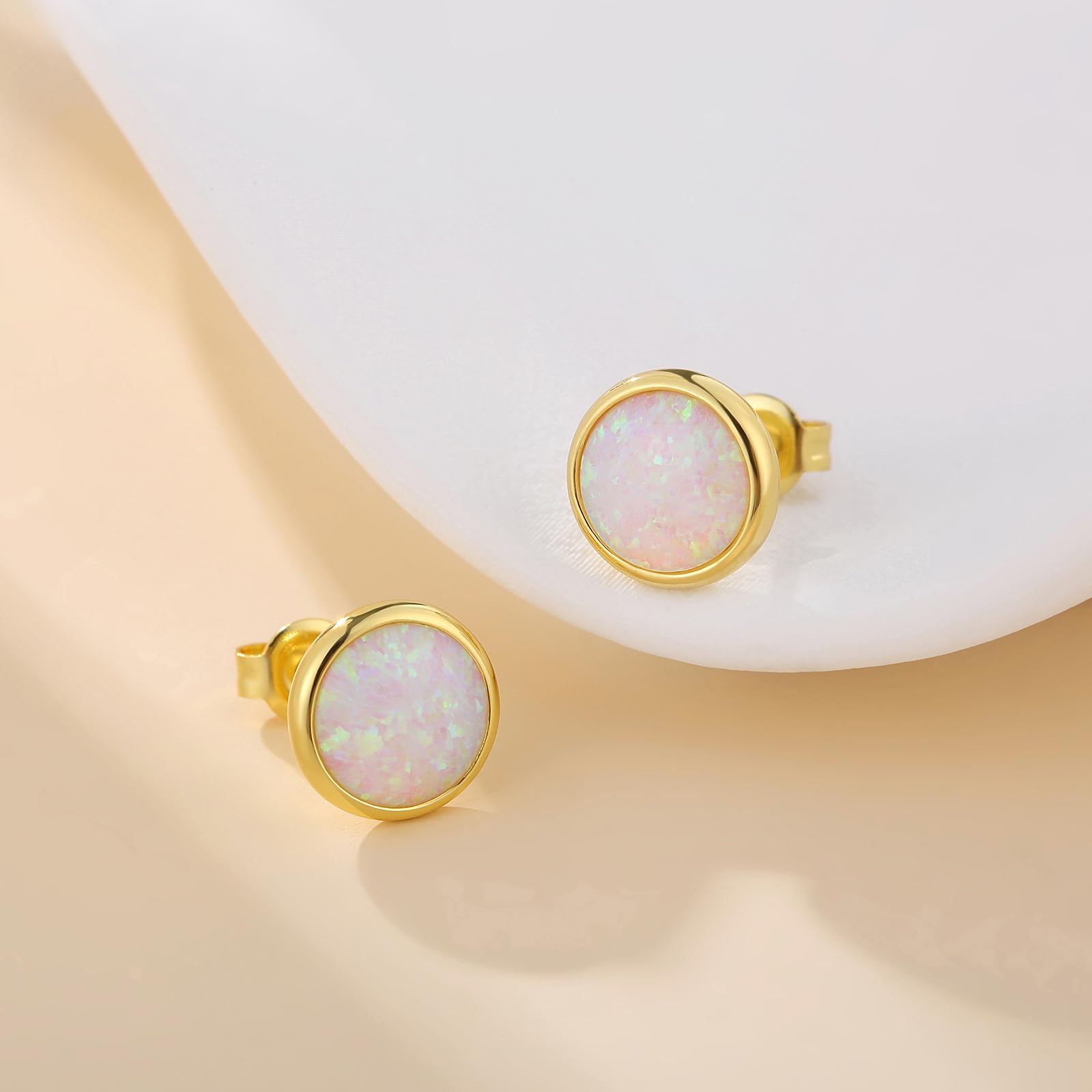 Oro Blanco 18K - Pendientes Hombre Mujer ópalo Plata Brillante Pendientes Hombre Mujer Plata De Ley s925 6-8mm