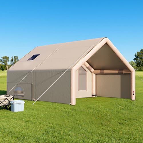 Specraft Inflatable Tent for Camping, Large Blow Up Tent 8-10 Person with Easy Setup Pump, Skylight, Stove Jack, Doors, Waterproof Oxford Outdoor Cabin, Ideal for Family, Emergency Shelter, Glamping