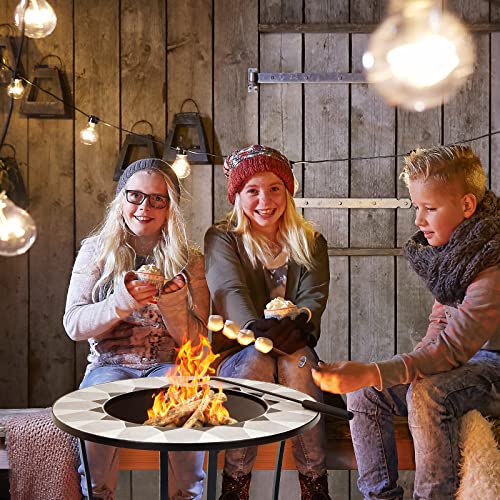 Giantex Fire Pit Table, Outdoor Fire Pit With Mesh Cover, Fire Poker, Tile Tabletop, Round Wood Burning Fire Table For Outside, Patio, Backyard, Garden, Camping 23.5 Inch Small Fire Pit #TOP3