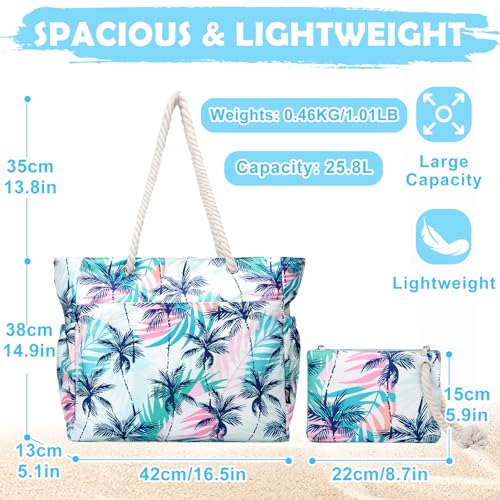 Kasqo Beach Bags for Women, Large Waterproof Beach Bag Tote Zipper Swim Pool Bag with Small Pouch for Grocery Travel Vacation2