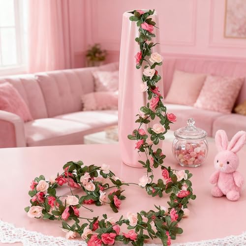 VPB 2 Stück 2.5M Blumengirlande Künstlich,Kunstblumen Rosen Girlande,Künstliche Blumengirlande Deko Hängend Rosengirlande für Hochzeit,Hause,Dekor,Outdoor
