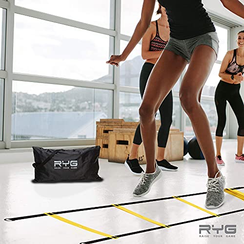 Raise Your Game Agility Ladder Speed Training Set- Ryg 8 Cones, 5 Hurdles, Resistance Bands, Exercise For Soccer, Football, Track Field, Basketball, Footwork, Workout Drills, Hockey #TOP2