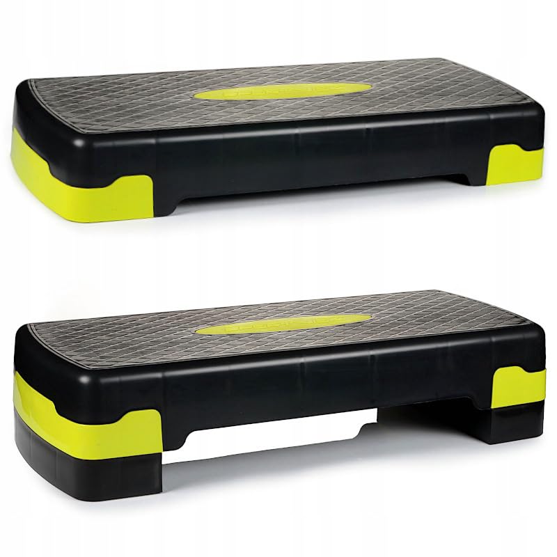 SportVida Step Bench Réglable En Hauteur - Équipement Fitness Jaune 2 Niveaux