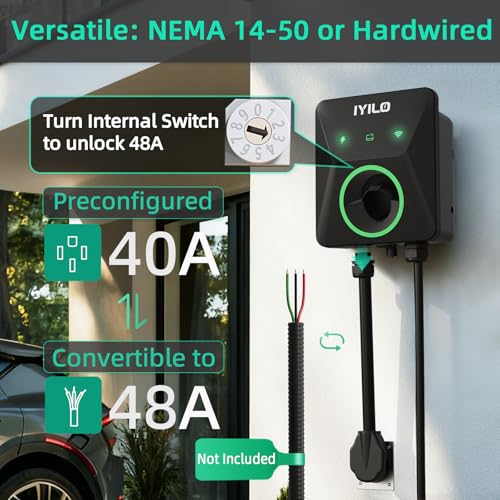 Image of Level 2 EV Charger, J1772, Wall, 40-48A /11.5KW /240V, Wi-Fi(2.4 GHz) | Power Sharing, Dynamic Load Balancing, Dual Temp Sensors, Schedule Charging, OCPP1.6, RFID, Smart APP, UL, ETL & Energy Star