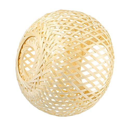 Mobestech Pendant Light Shade, Rattan Basket Chandelier Lamp Shade, Weave Light Bulb Cage Guard, Rustic Hanging Light Fixture For Restaurant Cafe Teahouse Light Yellow #TOP2
